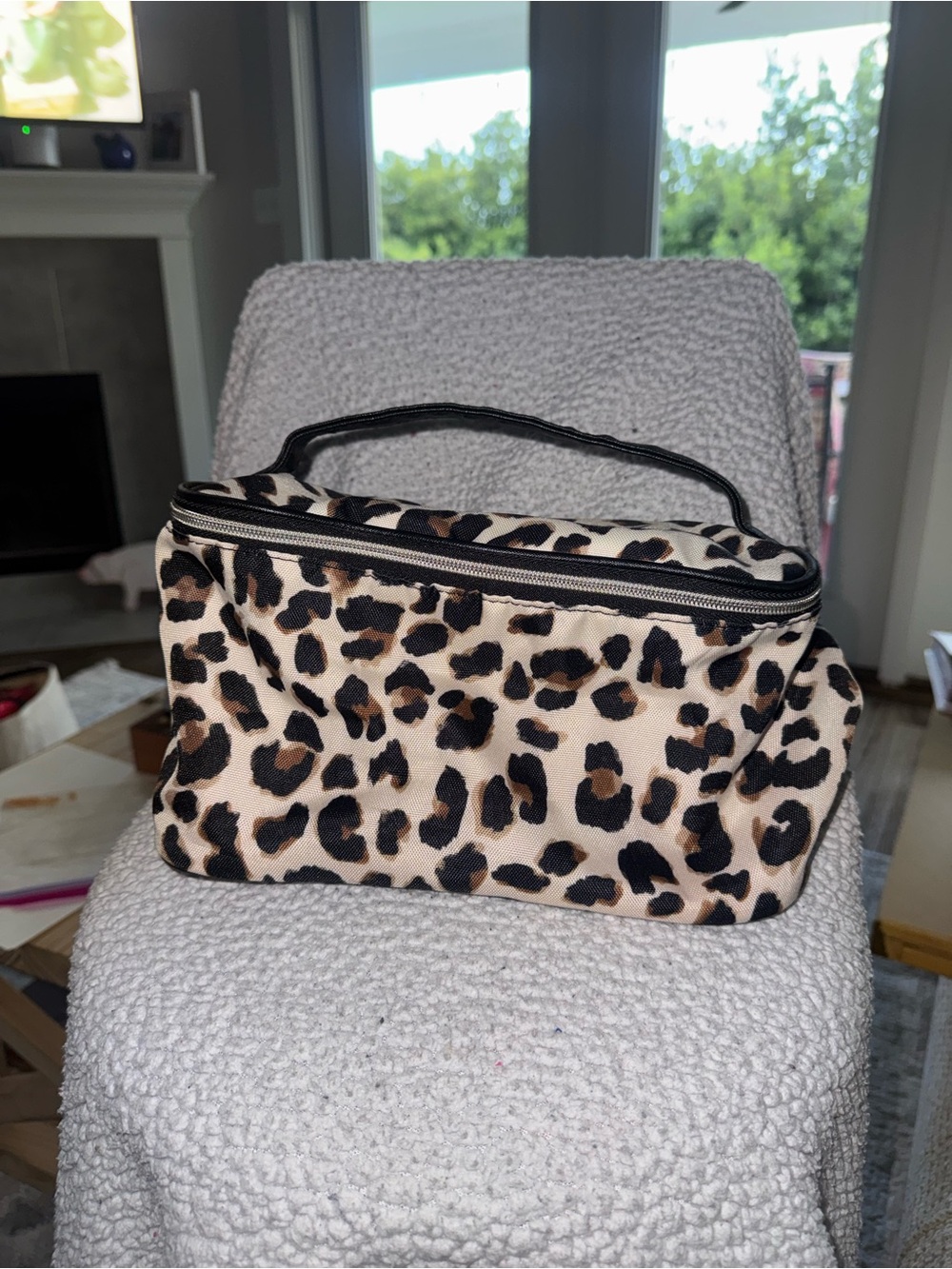 Modella Leopard Print Cosmetic Bag in Black and Brown